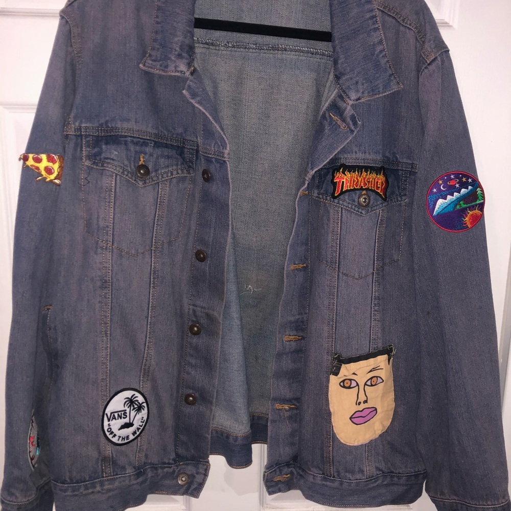 Custom patch work denim jacket